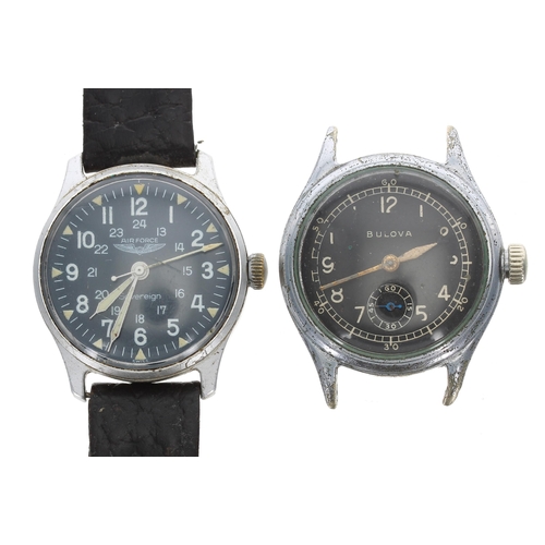 296 - Airforce Sovereign Combat Issue mid-size wristwatch, black dial, black leather strap, 30mm; together... 