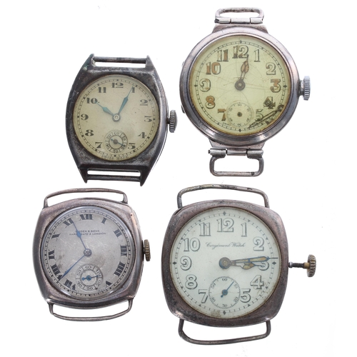 460 - Three silver wire-lug wristwatches for repair; together with a silver swing-lug wristwatch for repai... 