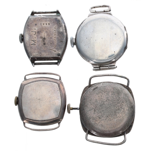 460 - Three silver wire-lug wristwatches for repair; together with a silver swing-lug wristwatch for repai... 