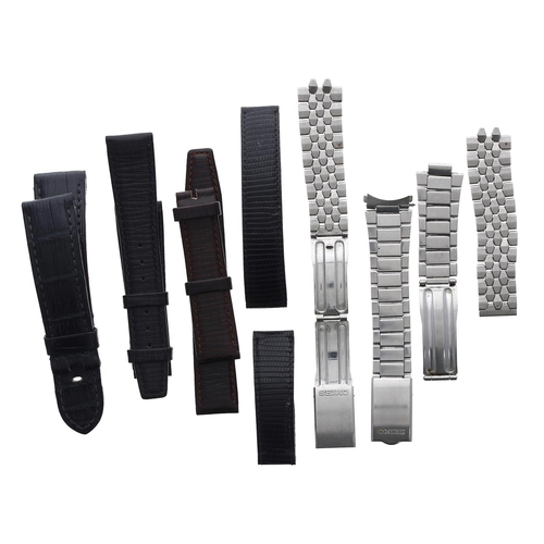 492 - Two Omega leather wristwatch straps (lacking pins and buckles); together with a Panerai leather wris... 