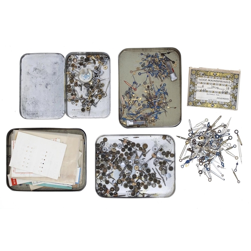 505 - Quantity of watch spares and parts to include crowns, hands, mainsprings