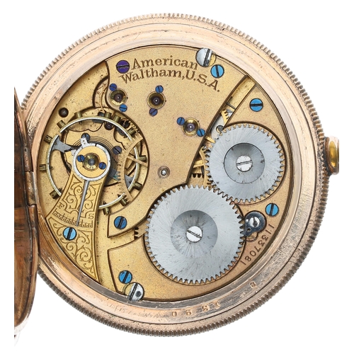 634 - American Waltham gold plated lever hunter pocket watch, circa 19902, signed movement, no. 11337081, ... 