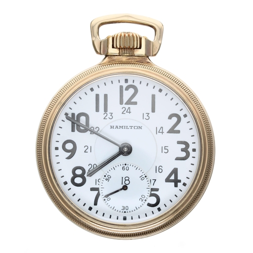 639 - Hamilton Watch Co. 'Railroad Model' 10k gold filled lever set pocket watch, circa 1936, signed 950 2... 