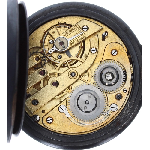 705 - Continental World Time gunmetal lever pocket watch, gilt frosted bar movement with compensated balan... 