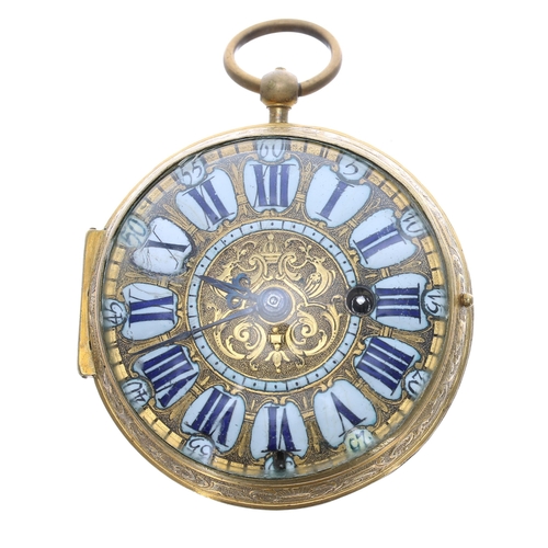 665 - Late 17th century French 'Oignon' gilt-metal verge pocket watch, the fusee movement signed Langlois ... 