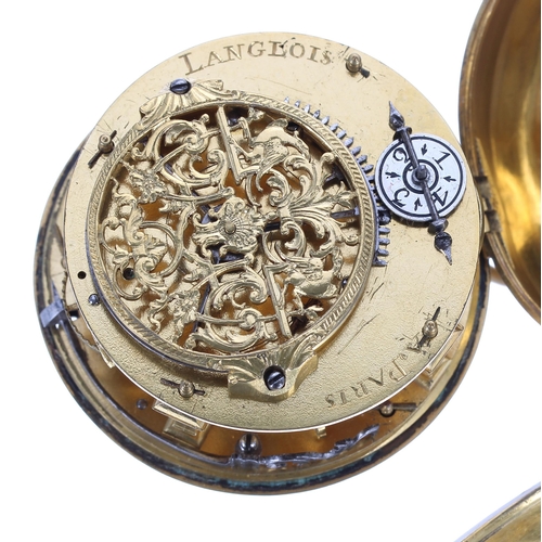 665 - Late 17th century French 'Oignon' gilt-metal verge pocket watch, the fusee movement signed Langlois ... 