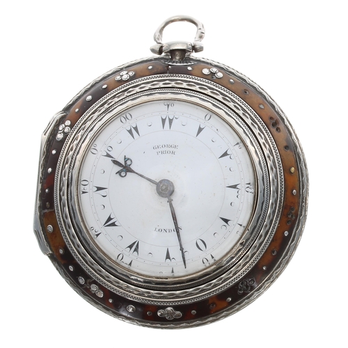 760 - George III silver and tortoiseshell verge triple cased pocket watch made for the Turkish Market by G... 