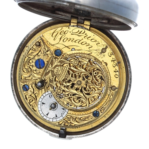 760 - George III silver and tortoiseshell verge triple cased pocket watch made for the Turkish Market by G... 