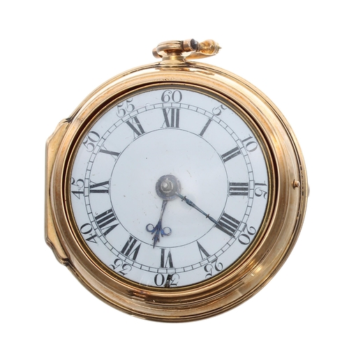 765 - English 18th century gold verge pair cased pocket watch, London 1759, the fusee movement signed D. C... 