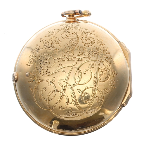 765 - English 18th century gold verge pair cased pocket watch, London 1759, the fusee movement signed D. C... 