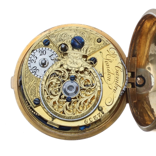 765 - English 18th century gold verge pair cased pocket watch, London 1759, the fusee movement signed D. C... 