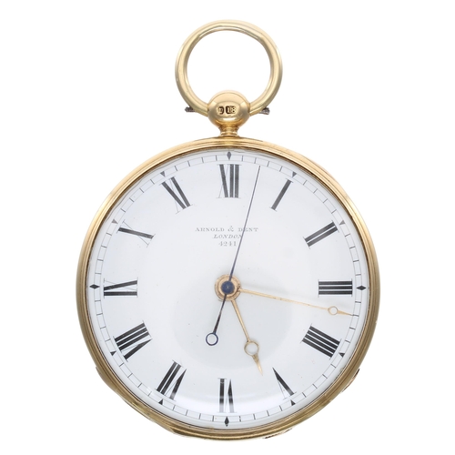 770 - Arnold & Dent 18ct centre seconds duplex pocket watch, London 1832, signed gilt three quarter pl... 