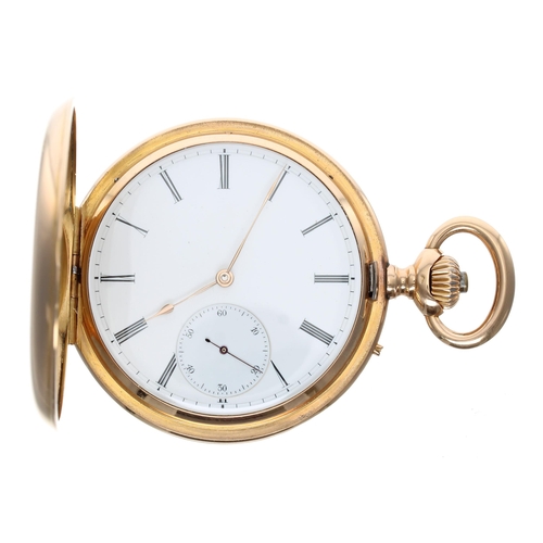 780 - Continental 18ct hunter pocket watch, bar lever movement with compensated balance and regulator, 18c... 