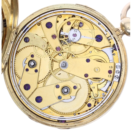 790 - LeCoultre & Francois 18ct centre seconds quarter repeating half hunter pocket watch, the gilt cy... 