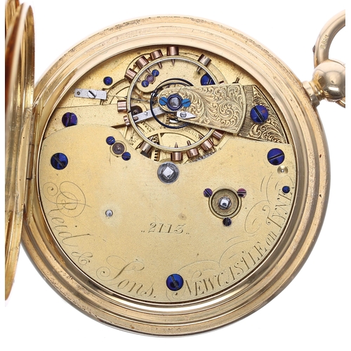 679 - Victorian 18ct hunter pocket chronometer, London 1864, the gilt frosted three quarter plate fusee le... 