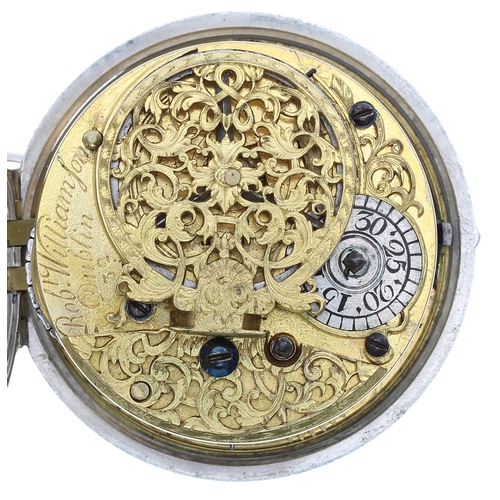 700 - Early 18th century white metal verge pair cased pocket watch, the fusee movement signed Rob't Willia... 