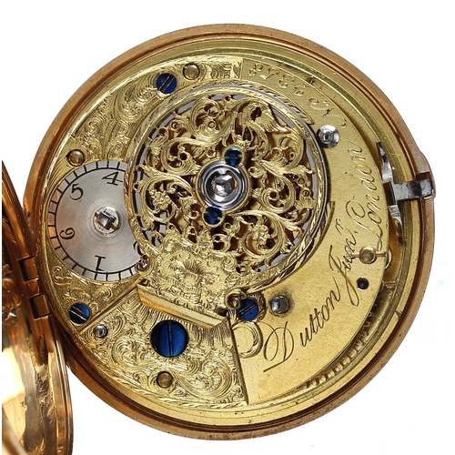 730 - Good late 18th century 18ct cylinder pair cased pocket watch, London 1791, the fusee movement signed... 