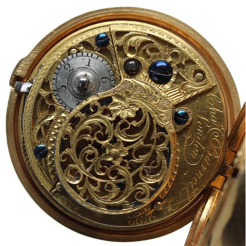 715 - English 18th century gilt metal and tortoiseshell verge pair cased pocket watch, the fusee movement ... 