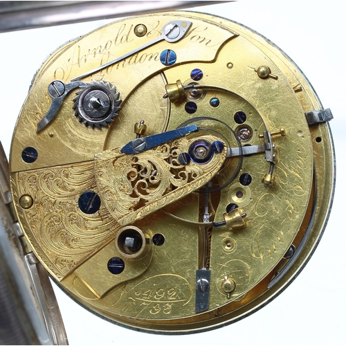 725 - John Roger Arnold silver pocket chronometer, the fusee movement signed John Arnold, London, no. 492/... 