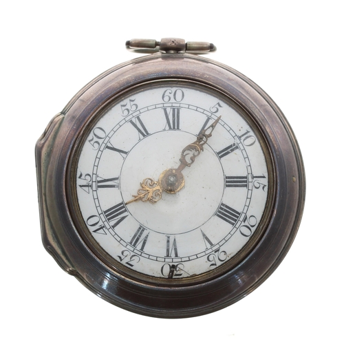 English 18th century silver pair cased verge pocket watch, London 