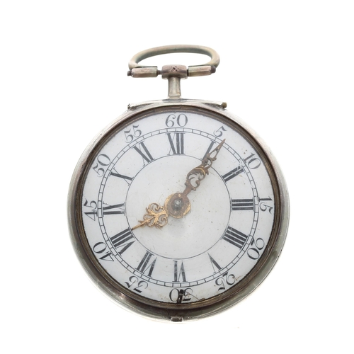 662 - English 18th century silver pair cased verge pocket watch, London 1750, the fusee movement signed Ja... 