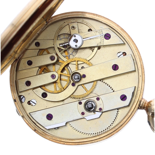 666 - Attractive Swiss 18ct cylinder pocket watch,  gilt frosted bar movement with gilt three arm balance ... 