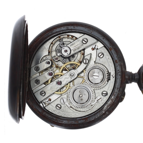 669 - Continental gunmetal calendar lever pocket watch, bar movement with compensated balance and regulato... 