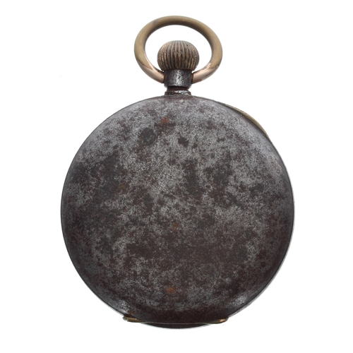 692 - Omega gunmetal lever pocket watch, signed gilt frosted movement with compensated balance and regulat... 