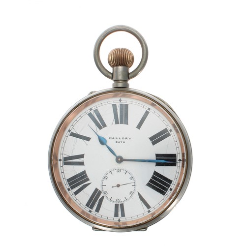 693 - Very large Goliath nickel cased lever pocket watch, gilt frosted movement with compensated balance a... 