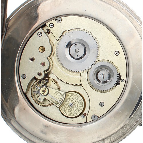 693 - Very large Goliath nickel cased lever pocket watch, gilt frosted movement with compensated balance a... 