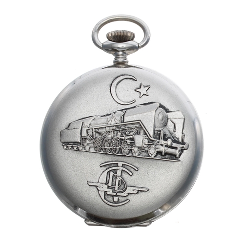 696 - Railway Interest - Cortebert Turkish State Railways nickel cased lever pocket watch, signed gilt 17 ... 