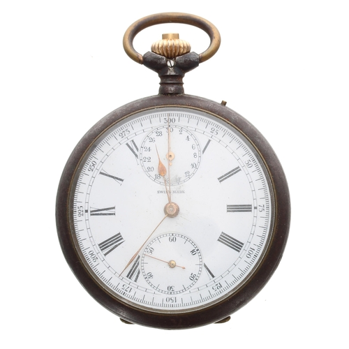 686 - Swiss gunmetal centre seconds chronograph lever pocket watch, frosted movement, no. 23478 with compe... 