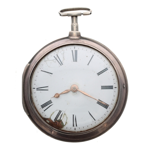 687 - George III silver fusee cylinder pair cased pocket watch, London 1796, the gilt movement with intric... 