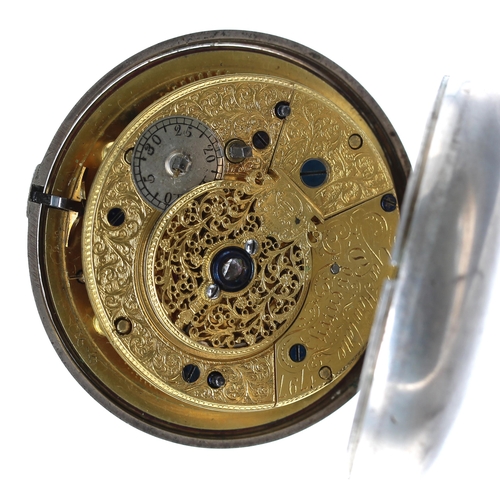 687 - George III silver fusee cylinder pair cased pocket watch, London 1796, the gilt movement with intric... 