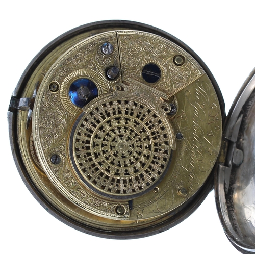 689 - George III silver verge pair cased pocket watch, Birmingham 1802, the fusee movement signed Thos Gas... 