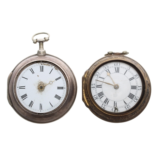 900 - George II silver gilt verge repousse pair cased pocket watch, London 1758, the fusee movement signed... 