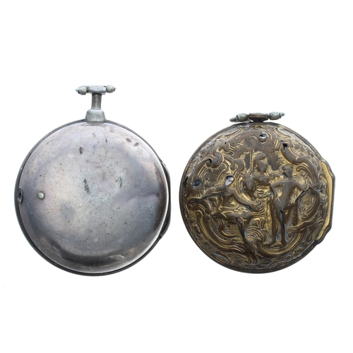 900 - George II silver gilt verge repousse pair cased pocket watch, London 1758, the fusee movement signed... 