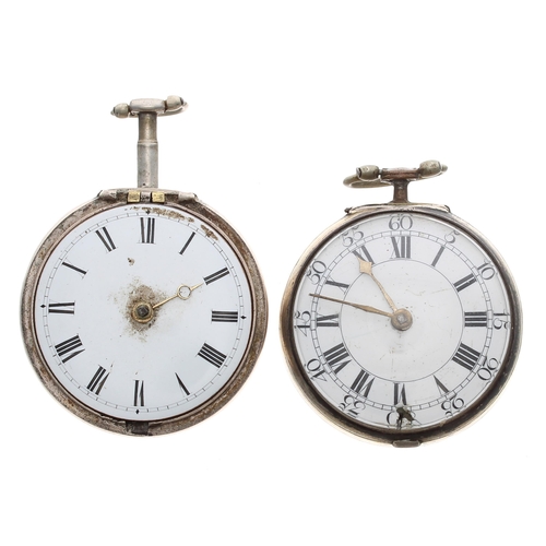 900 - George II silver gilt verge repousse pair cased pocket watch, London 1758, the fusee movement signed... 