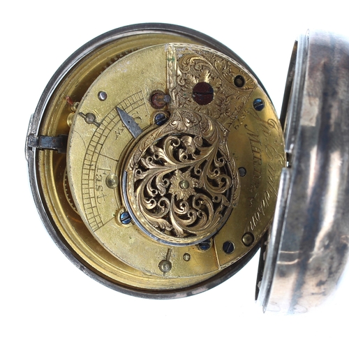 707 - George IV silver verge pair cased pocket watch, London 1825, the fusee movement signed Jas Emberson,... 