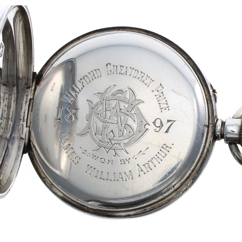 708 - Late Victorian silver lever pocket watch, Chester 1896, unsigned three-quarter plate movement, no. 1... 