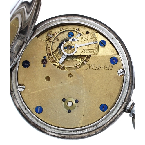 708 - Late Victorian silver lever pocket watch, Chester 1896, unsigned three-quarter plate movement, no. 1... 