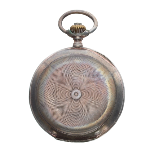 712 - Omega silver (0.800) lever hunter pocket watch, gilt frosted movement with compensated balance and r... 