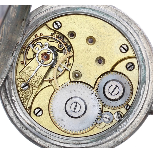 712 - Omega silver (0.800) lever hunter pocket watch, gilt frosted movement with compensated balance and r... 