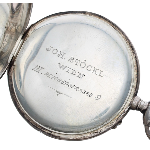 722 - Continental silver (0.900) lever pocket watch, gilt movement signed Joh. Stockl, Wein, no. 1503456, ... 