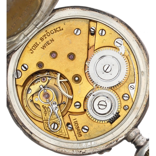 722 - Continental silver (0.900) lever pocket watch, gilt movement signed Joh. Stockl, Wein, no. 1503456, ... 