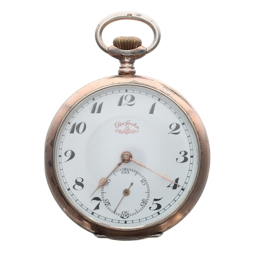 723 - Perfecta silver (0.800) lever pocket watch, signed gilt frosted movement with compensated balance an... 