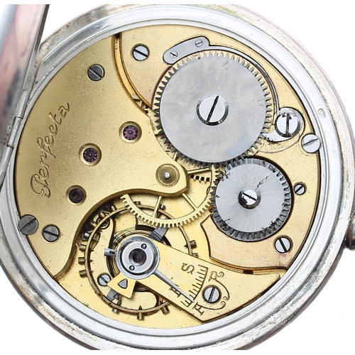 723 - Perfecta silver (0.800) lever pocket watch, signed gilt frosted movement with compensated balance an... 