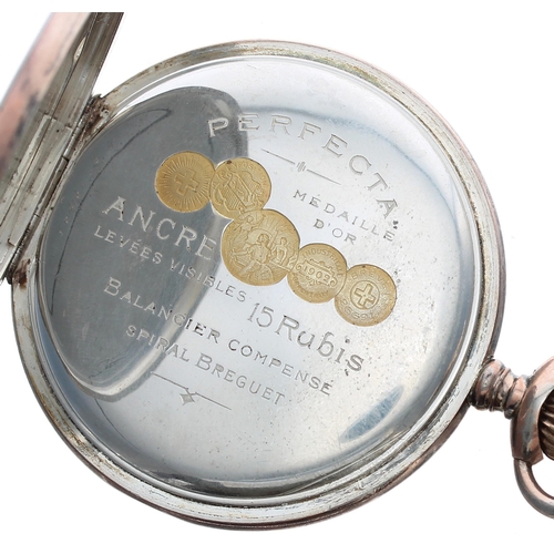 723 - Perfecta silver (0.800) lever pocket watch, signed gilt frosted movement with compensated balance an... 