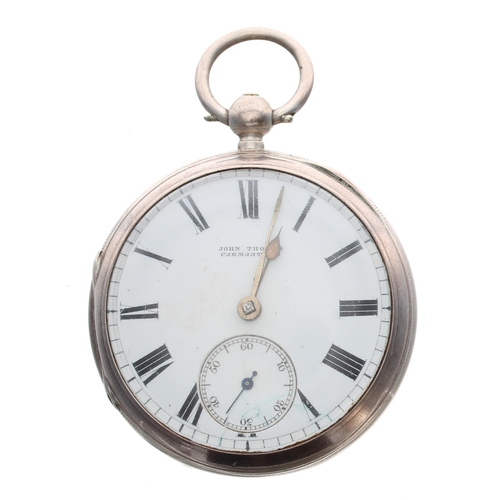 727 - Victorian silver lever pocket watch, Chester 1886, the movement signed John Thomas, Carmarthen, no. ... 