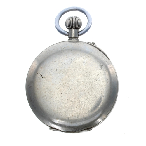 728 - Hebdomas Patent 8 Days nickel cased pocket watch, the Roman numeral dial on a pale blue ground over ... 